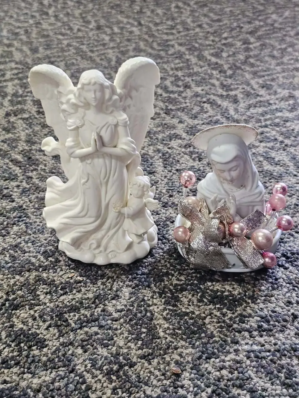 Vintage Porcelain Angel Candle Holder Pair Bisque